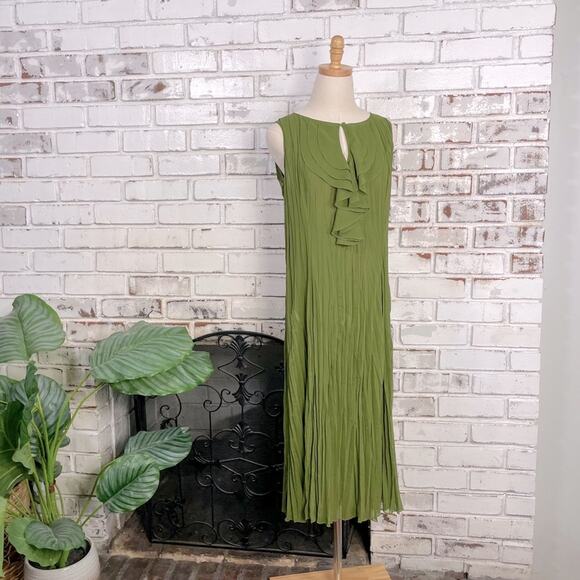 Argenti Spring Green Pleated Ruffle Bust Sleeveless Keyhole Midi Maxi Dress 4 - Picture 1 of 10
